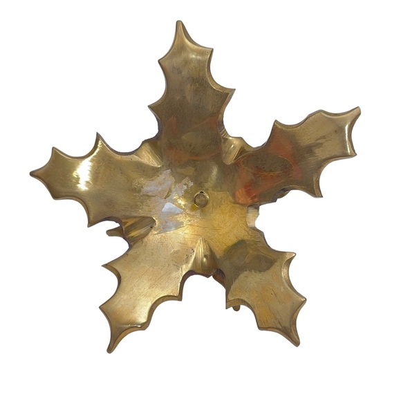 Vintage Brass Christmas Holly Candle Holder Small Candlestick for Taper Candles - Picture 3 of 5